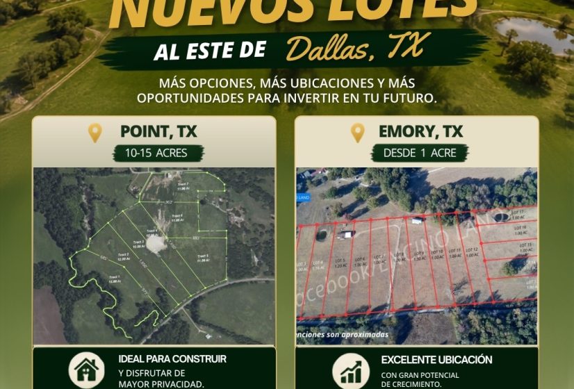 Nuevos lotes al este de Dallas, Tx