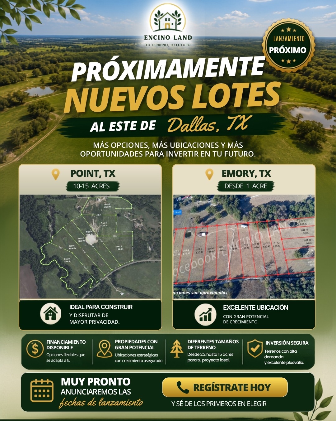 Nuevos lotes al este de Dallas, Tx